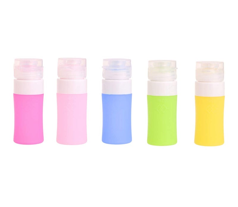 Tvoip 5Pcs 38ml /1.28oz Silicone Refillable Bottle Portable Mini Traveler Packing Bottle Press Bottle(Random Color) - Image 1
